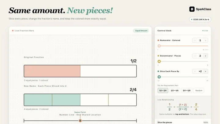 Same Amount, New Pieces! — Grade 3 worksheet preview