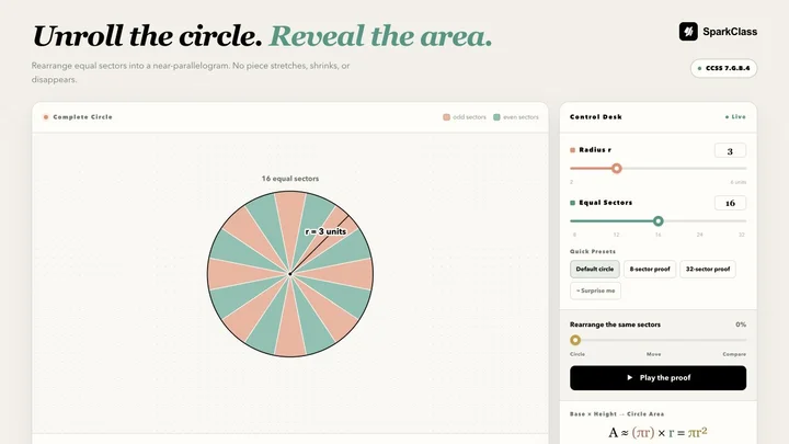 Circle Area Proof — Grade 7 worksheet preview