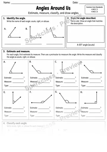 5 6 Angle Measurement — Grade 4 worksheet preview