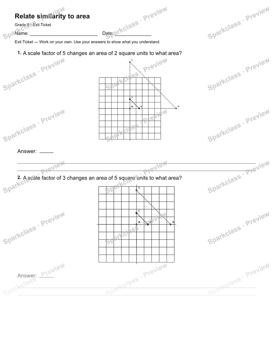 Relate similarity to area — Exit Ticket — page 1