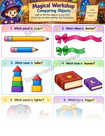 Comparing Objects · Magical Workshop — Kindergarten worksheet preview