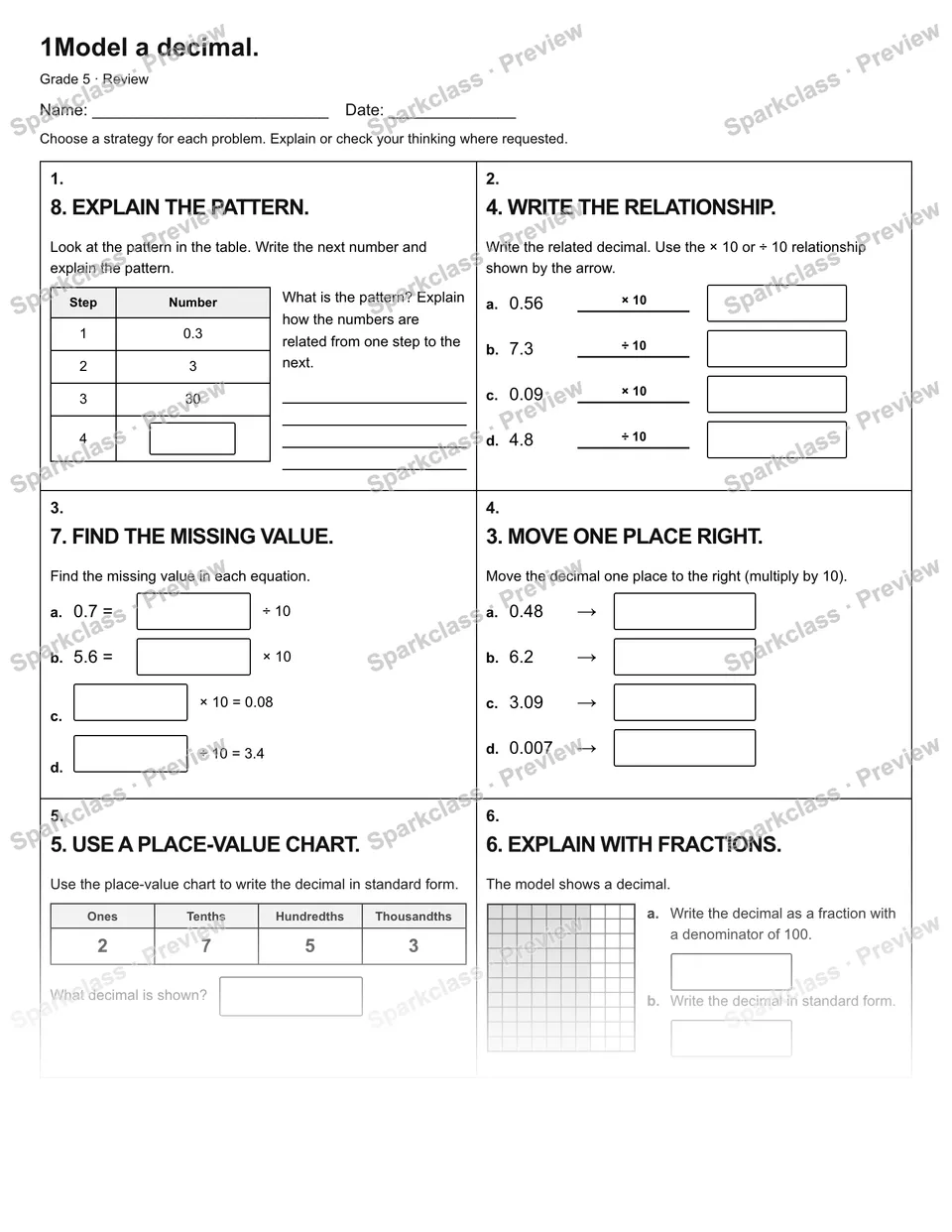 1Model a decimal. — Review — page 1