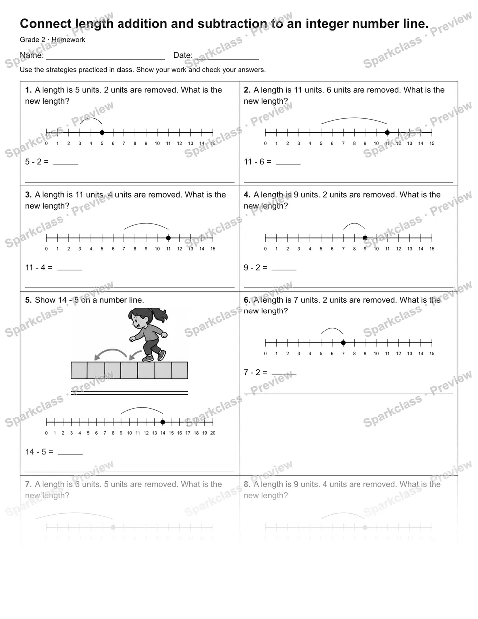 Connect length addition and subtraction to an integer number line. — Homework — page 1