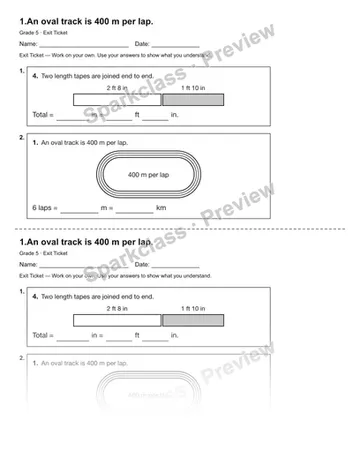 1.An oval track is 400 m per lap. — Exit Ticket — Grade 5 worksheet preview