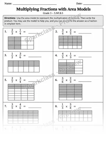 5.NF.B.5 · 5 Fraction Multiplication Variant 01 Lowcoverage — Grade 5 worksheet preview