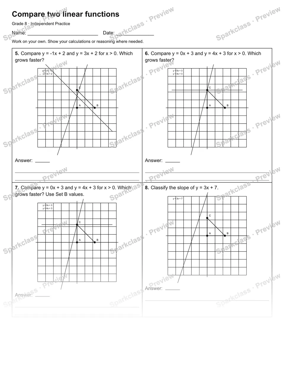Compare two linear functions — Independent Practice — page 2