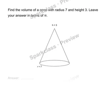 Find a cone or sphere volume — Grade 8 problem preview