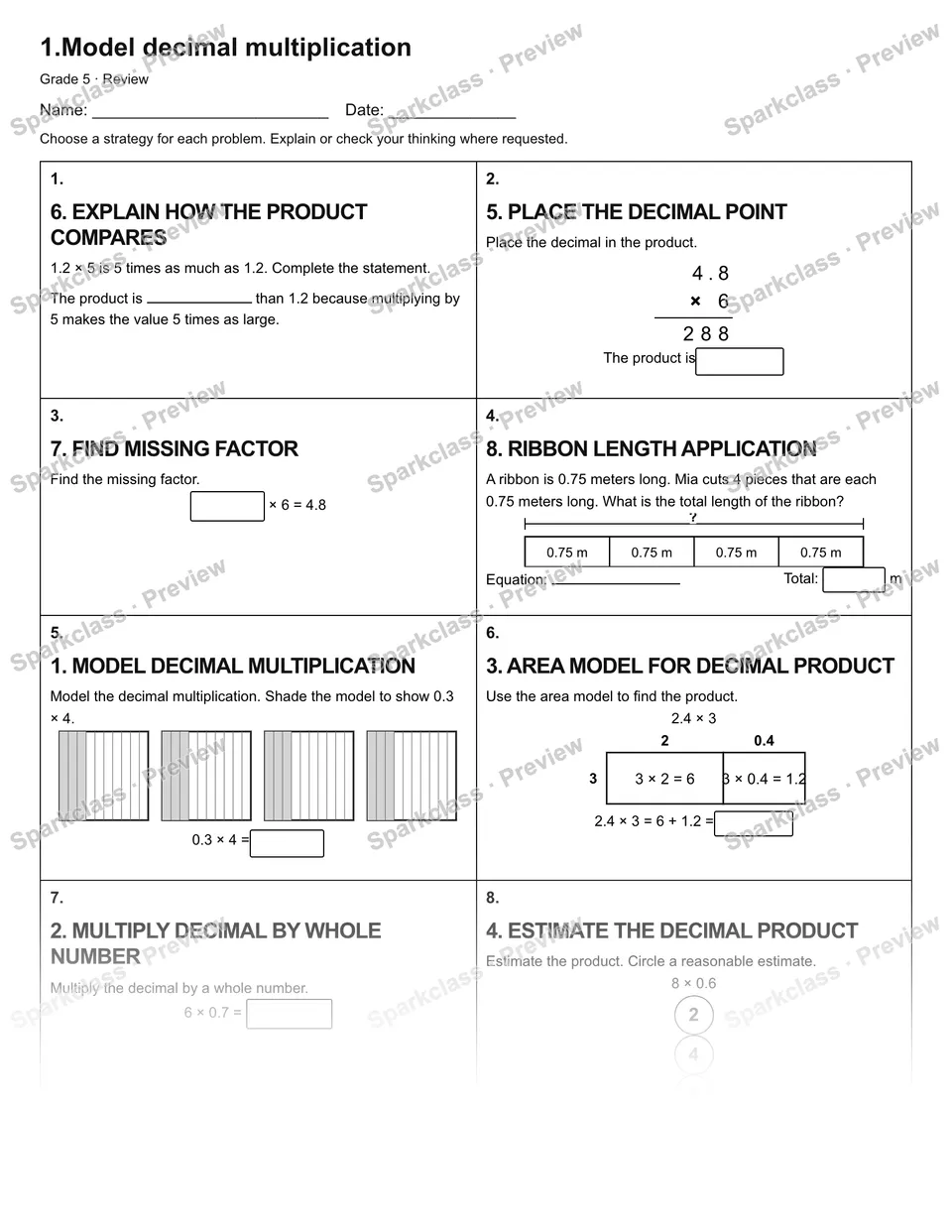 1.Model decimal multiplication — Review — page 1