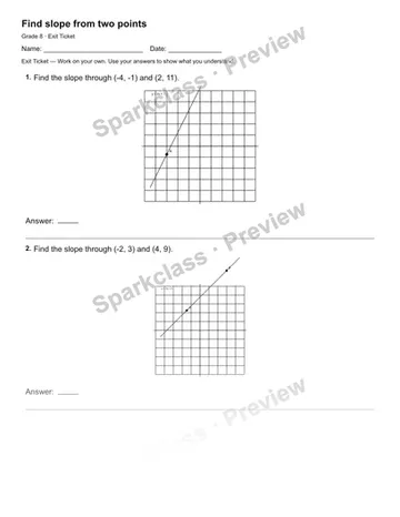 Find slope from two points — Exit Ticket — Grade 8 worksheet preview