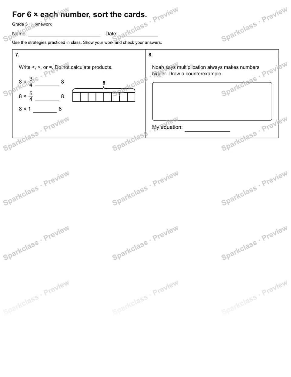 For 6 × each number, sort the cards. — Homework — page 2