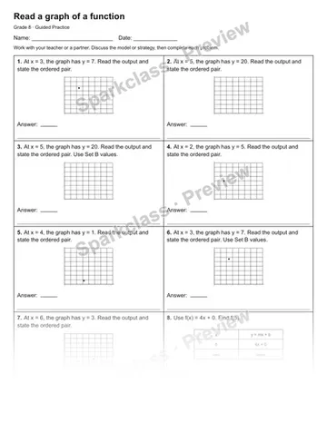 Read a graph of a function — Guided Practice — Grade 8 worksheet preview