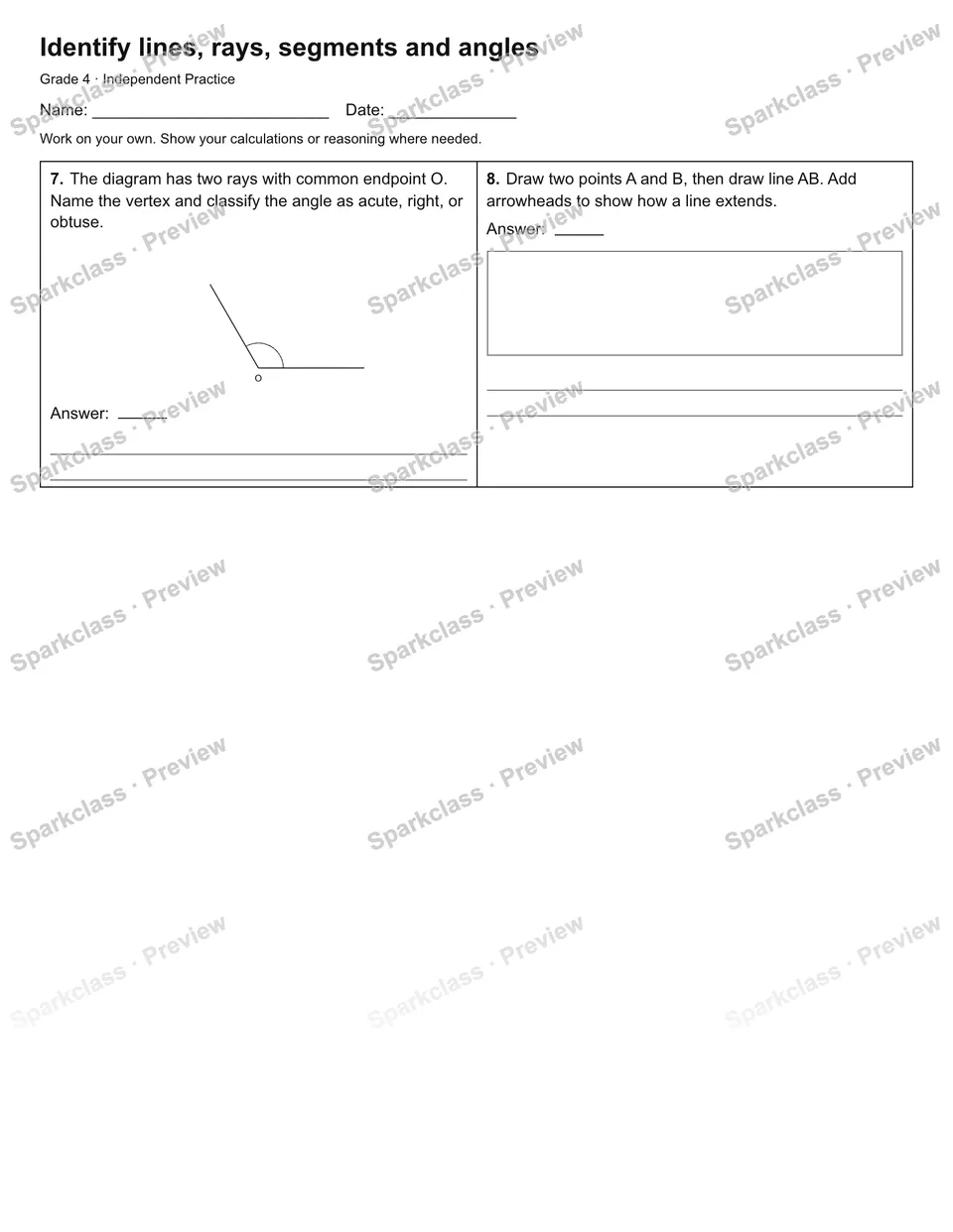 Identify lines, rays, segments and angles — Independent Practice — page 2
