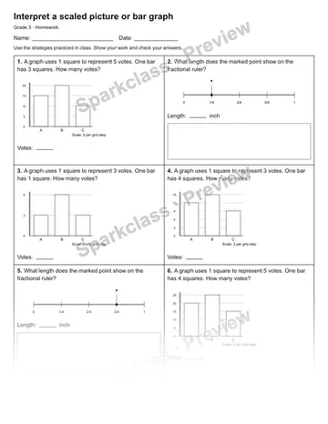 Interpret a scaled picture or bar graph — Homework — Grade 3 worksheet preview