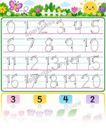 Write Numbers 0–20 · Garden Practice — Kindergarten worksheet preview