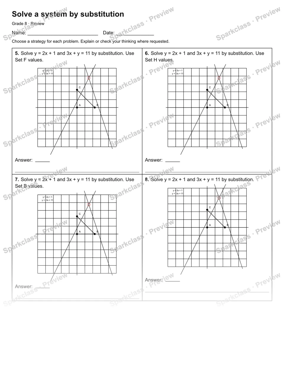Solve a system by substitution — Review — page 2