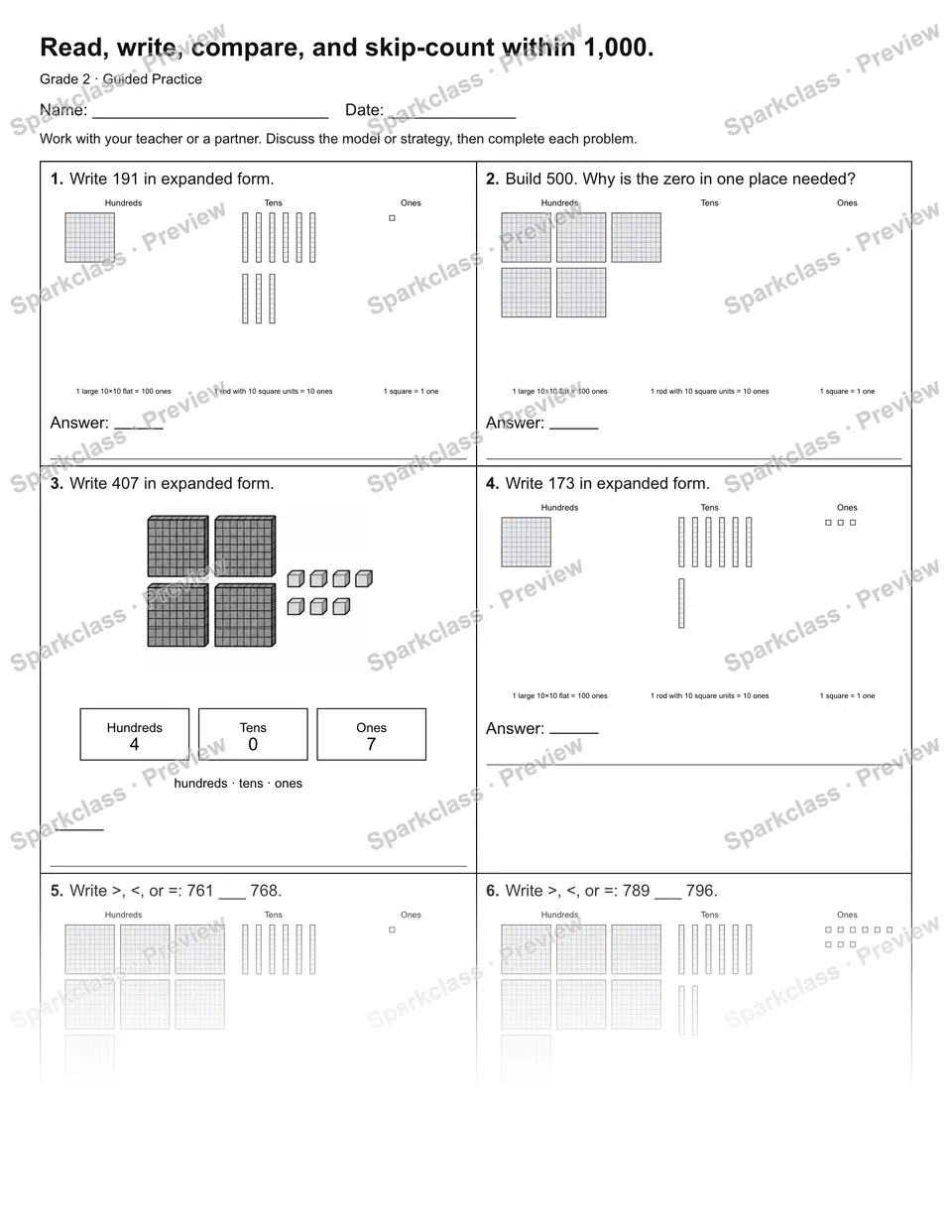 Read, write, compare, and skip-count within 1,000. — Guided Practice — page 1