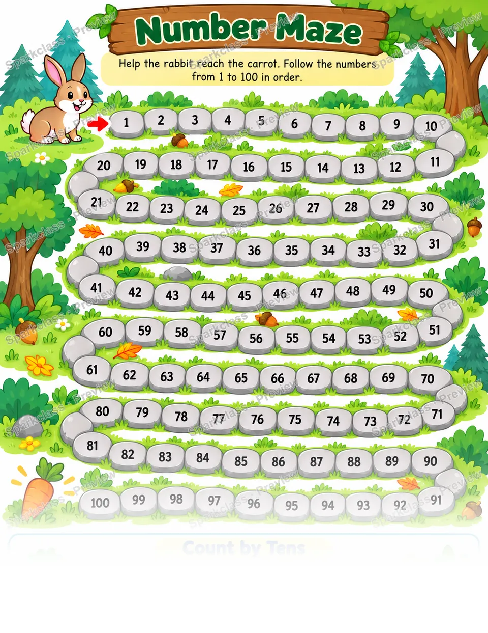 Count to 100 · Woodland Number Maze — page 1