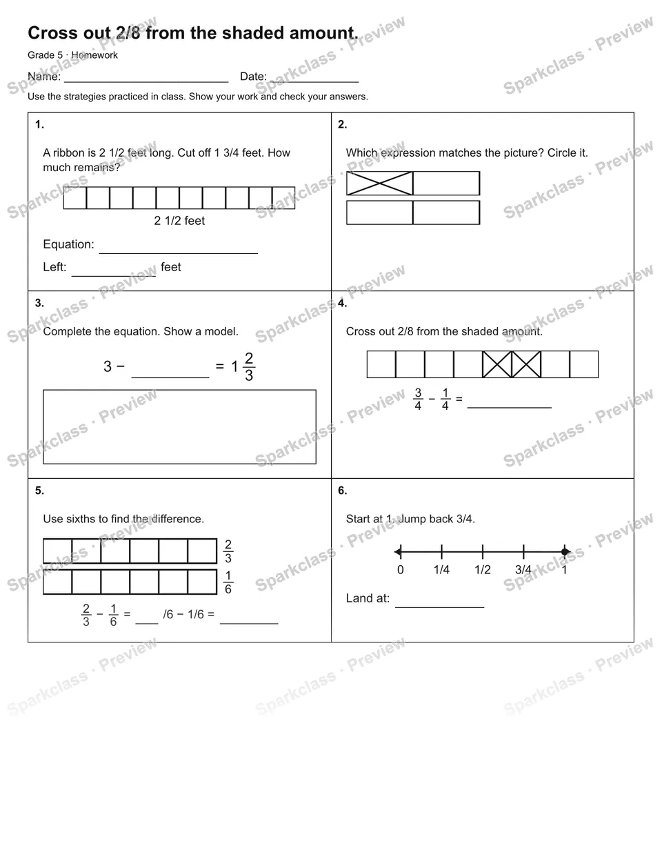 Cross out 2/8 from the shaded amount. — Homework — page 1