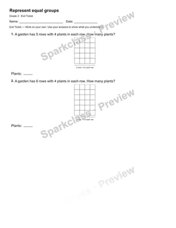 Represent equal groups — Exit Ticket — Grade 3 worksheet preview