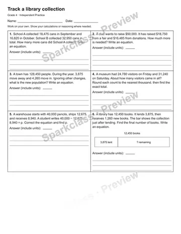 Track a library collection — Independent Practice — Grade 4 worksheet preview