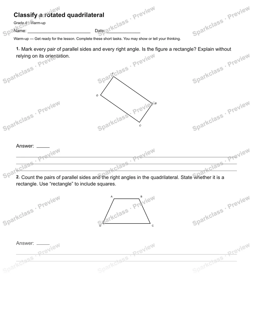 Classify a rotated quadrilateral — Warm-up — page 2
