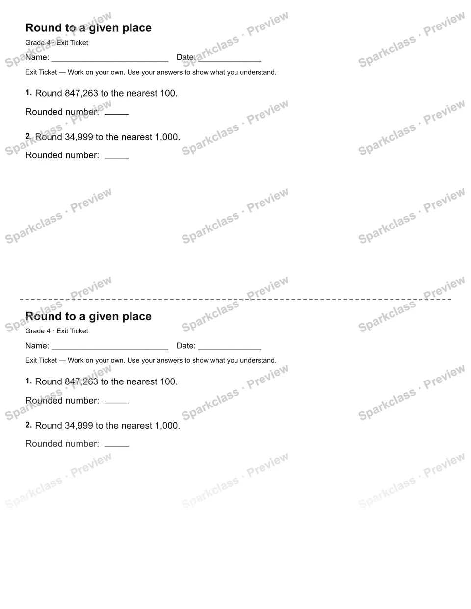 Round to a given place — Exit Ticket — page 1