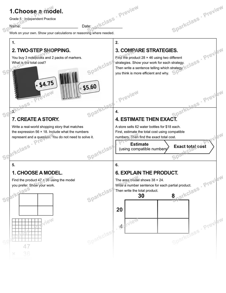 1.Choose a model. — Independent Practice — page 1