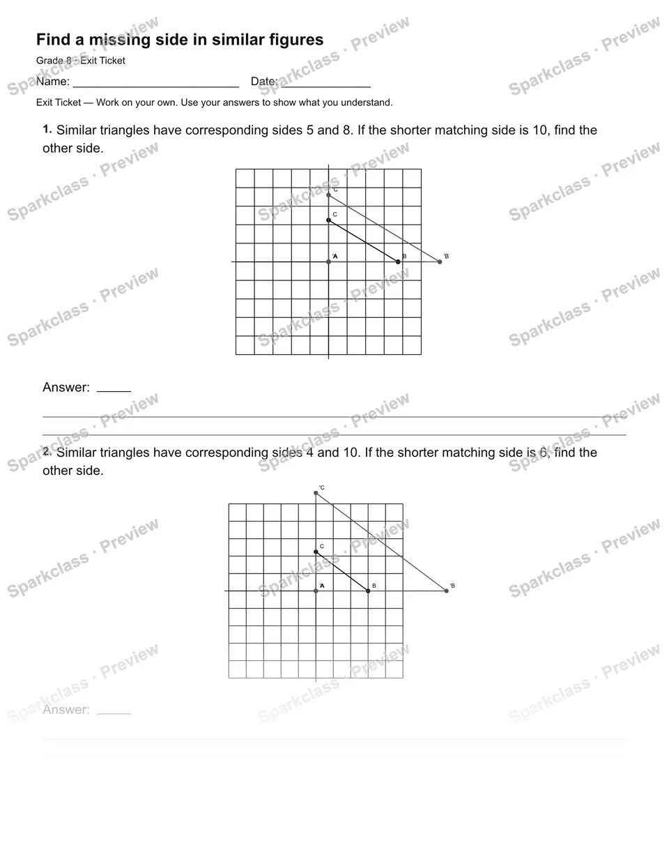Find a missing side in similar figures — Exit Ticket — page 1