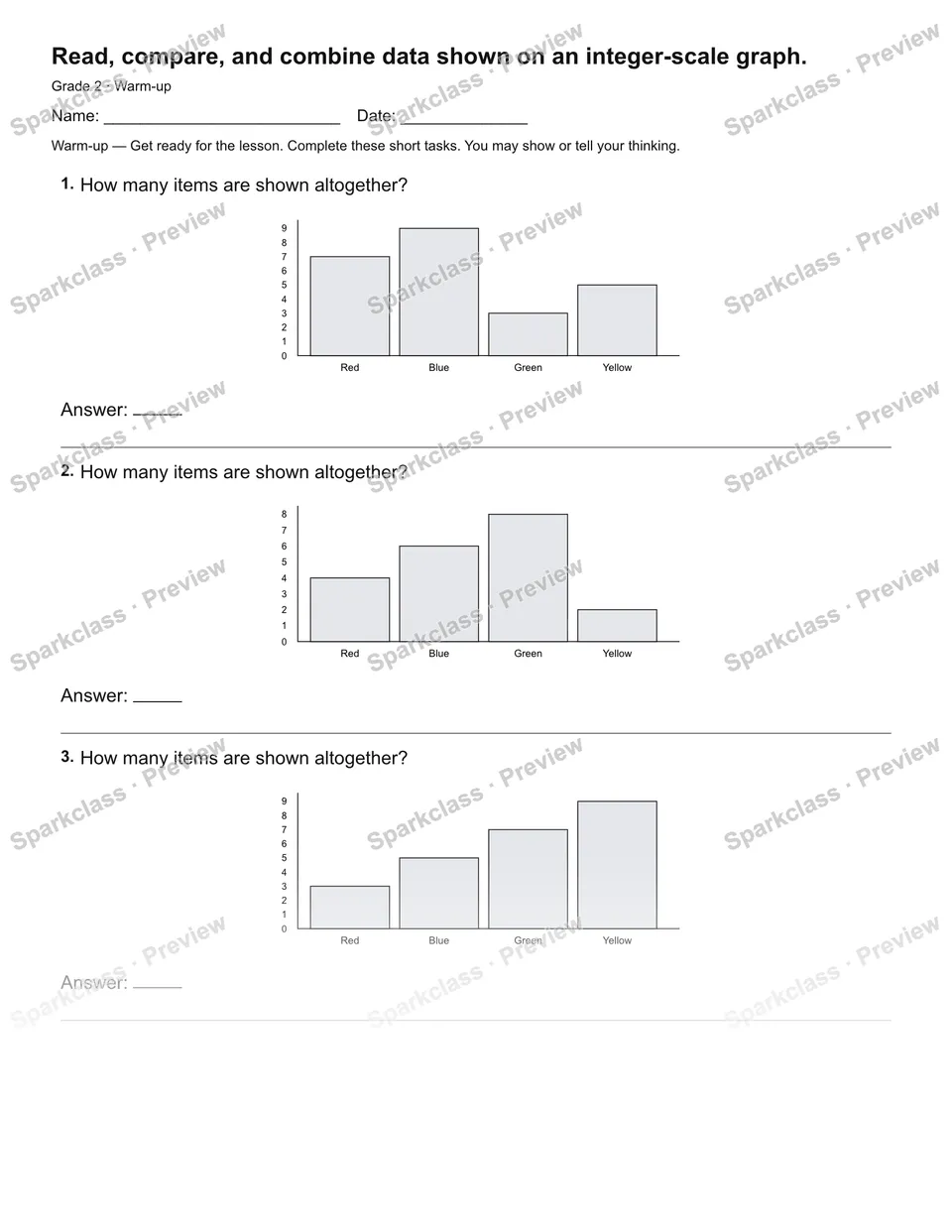 Read, compare, and combine data shown on an integer-scale graph. — Warm-up — page 2