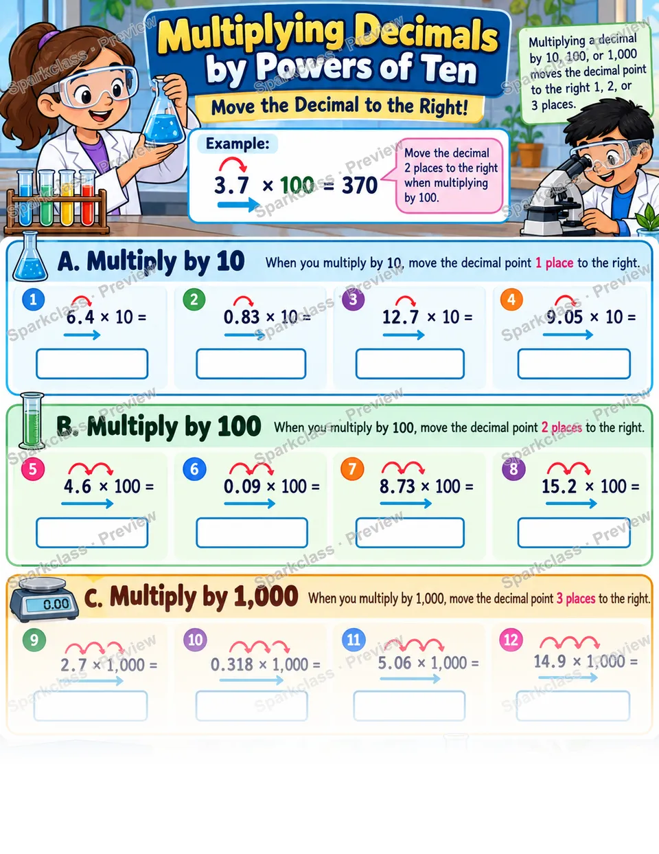 Multiply Decimals by Powers of 10 — page 1