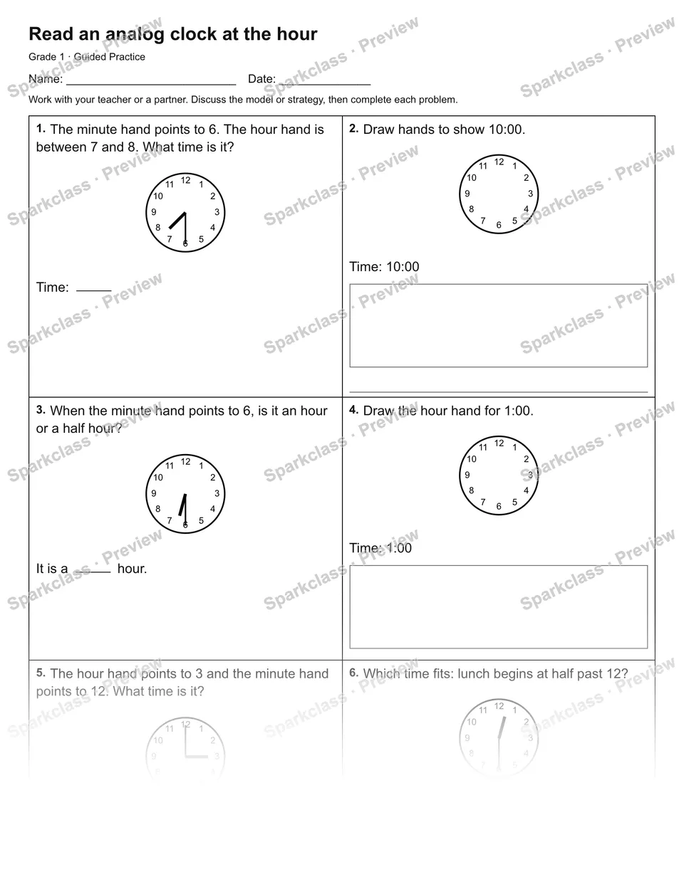 Read an analog clock at the hour — Guided Practice — page 1