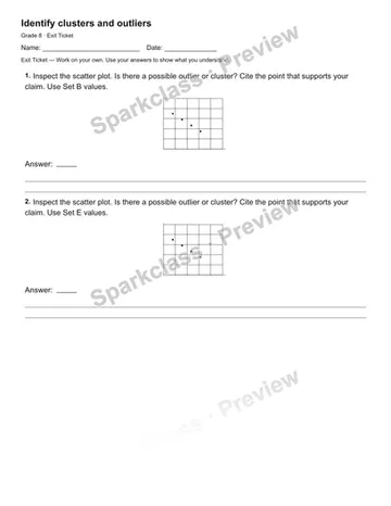 Identify clusters and outliers — Exit Ticket — Grade 8 worksheet preview