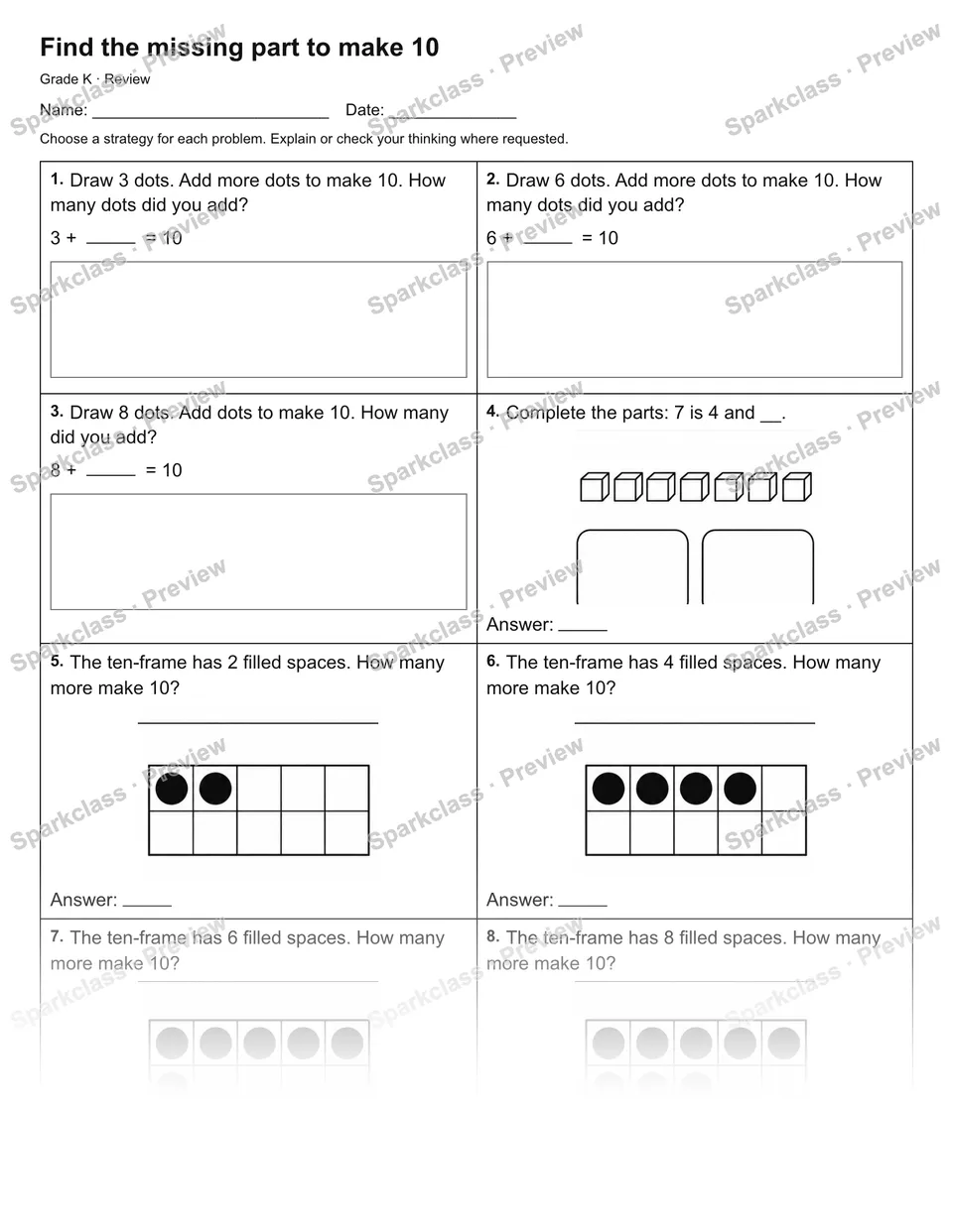 Find the missing part to make 10 — Review — page 1