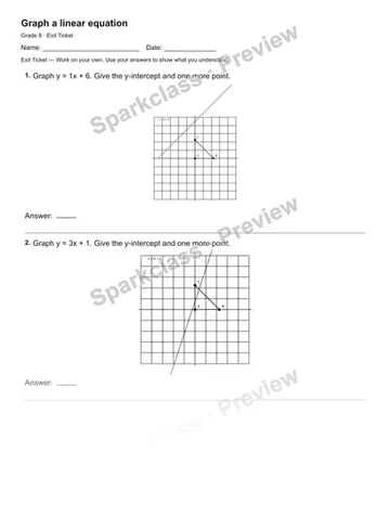 Graph a linear equation — Exit Ticket — Grade 8 worksheet preview
