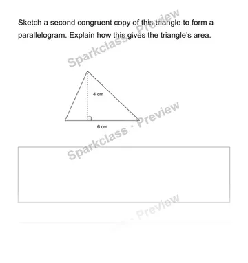 Explain a triangle area formula — Grade 6 problem preview