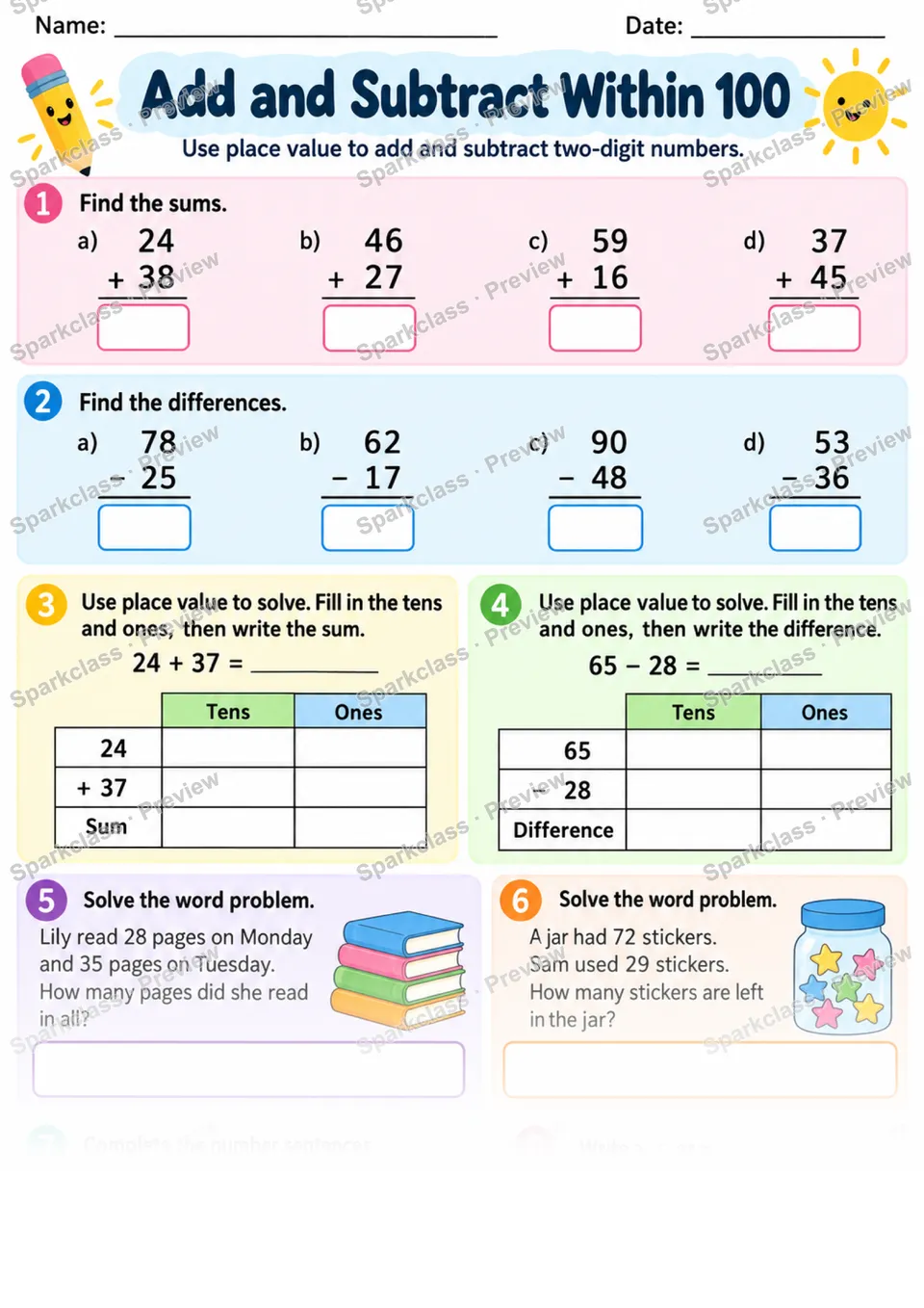 2.NBT.B.5 · Add Subtract Within 100 — page 1