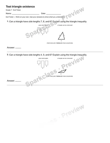 Test triangle existence — Exit Ticket — Grade 7 worksheet preview