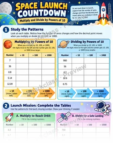 Place Value and Decimal Movement — Grade 5 worksheet preview
