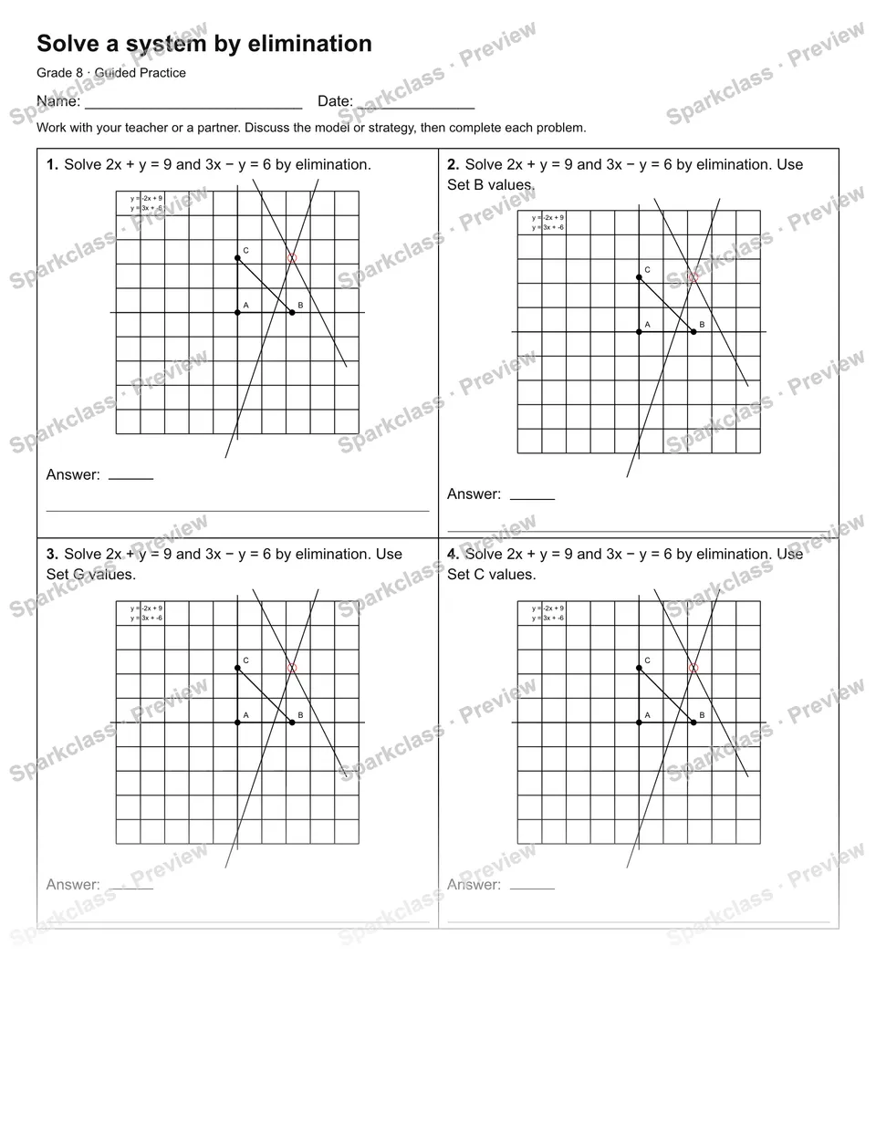 Solve a system by elimination — Guided Practice — page 1