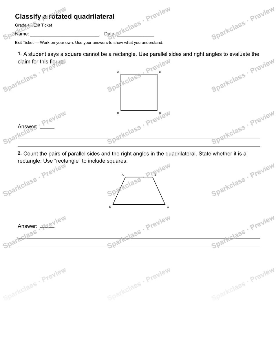 Classify a rotated quadrilateral — Exit Ticket — page 2