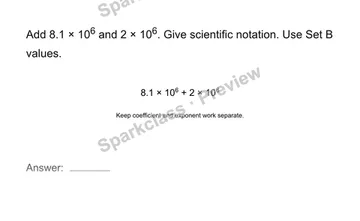Add quantities in scientific notation — Grade 8 problem preview