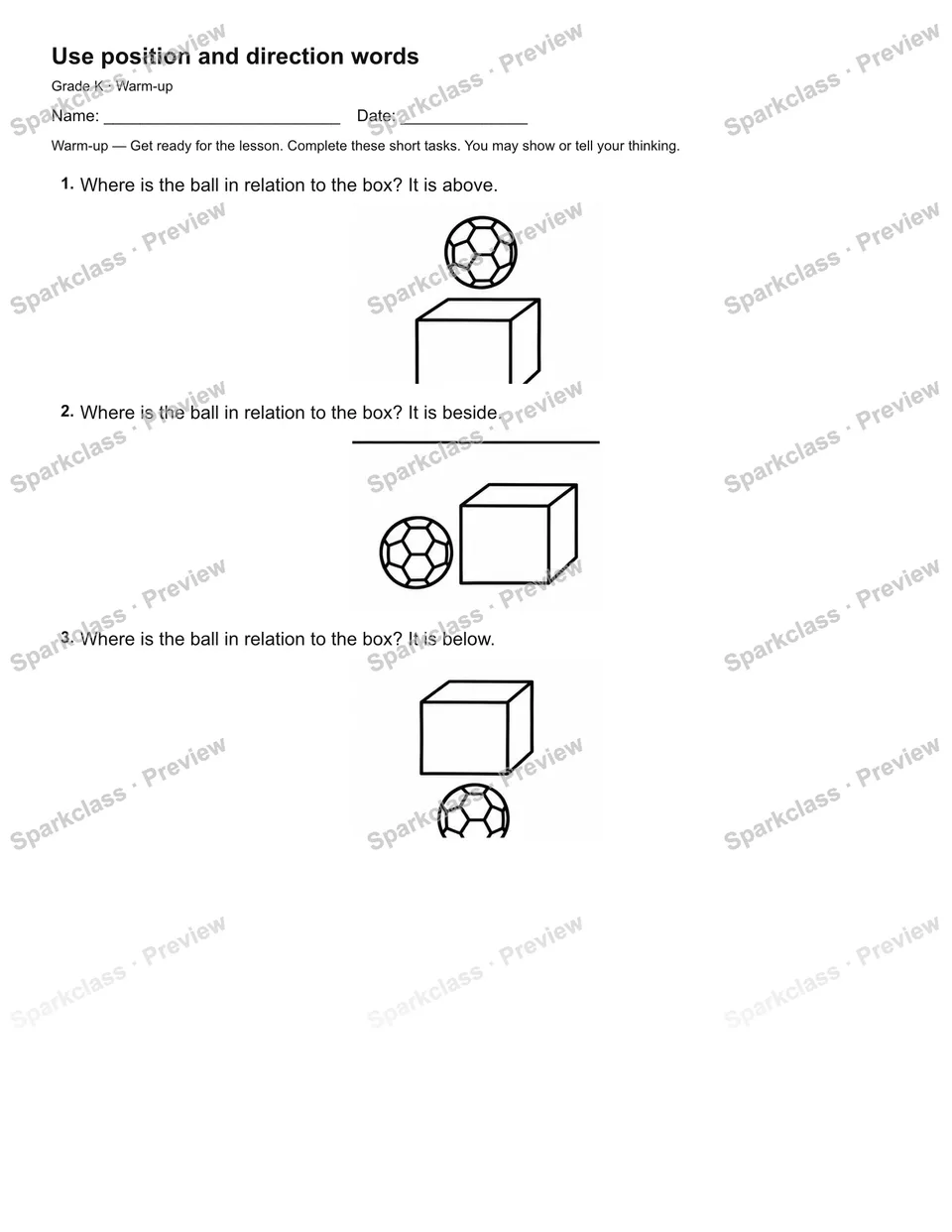 Use position and direction words — Warm-up — page 1