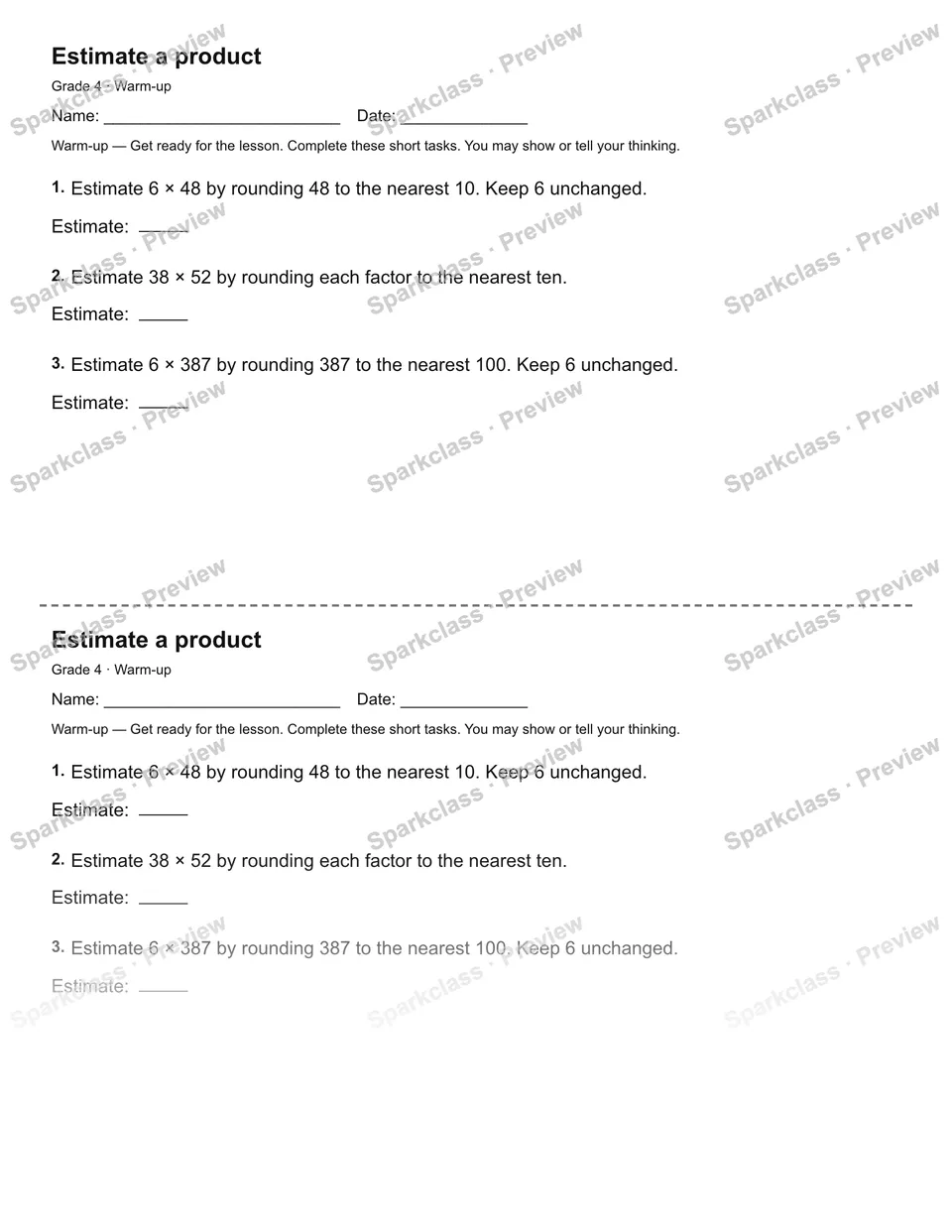 Estimate a product — Warm-up — page 1