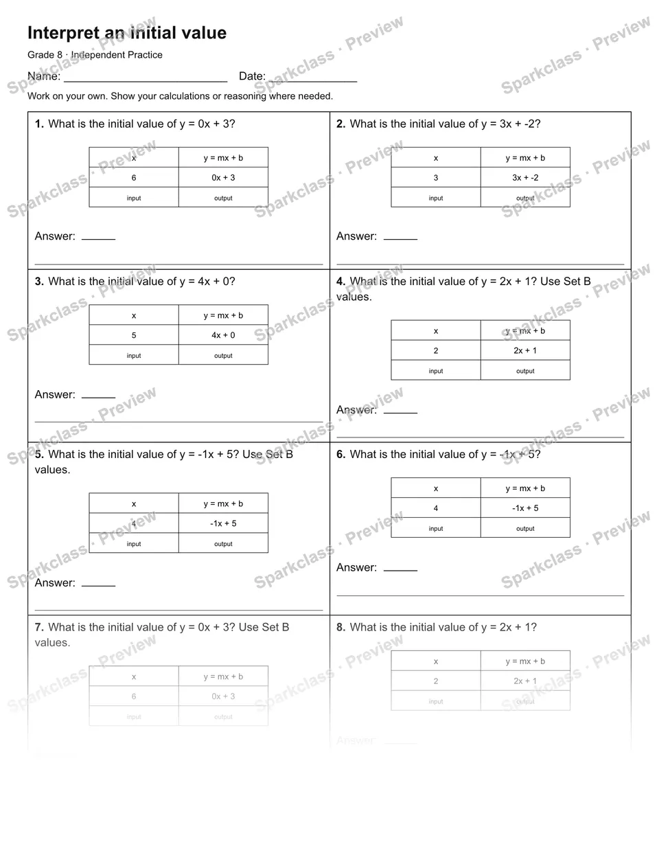 Interpret an initial value — Independent Practice — page 1