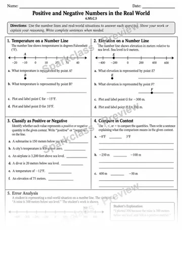 6.NS.C.5 · 5 Positive Negative Contexts Independent 3 — Grade 6 worksheet preview