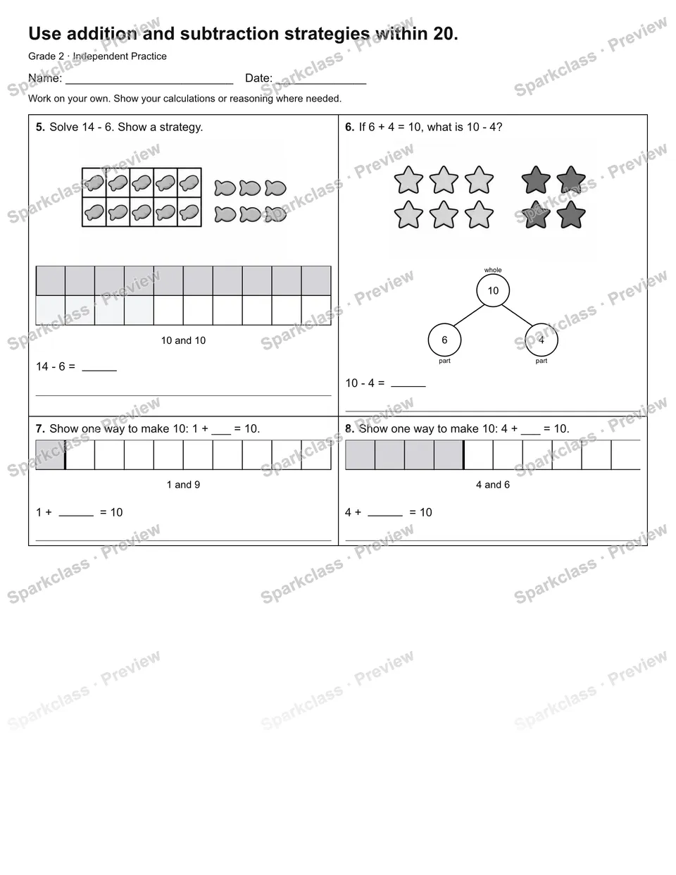 Use addition and subtraction strategies within 20. — Independent Practice — page 2
