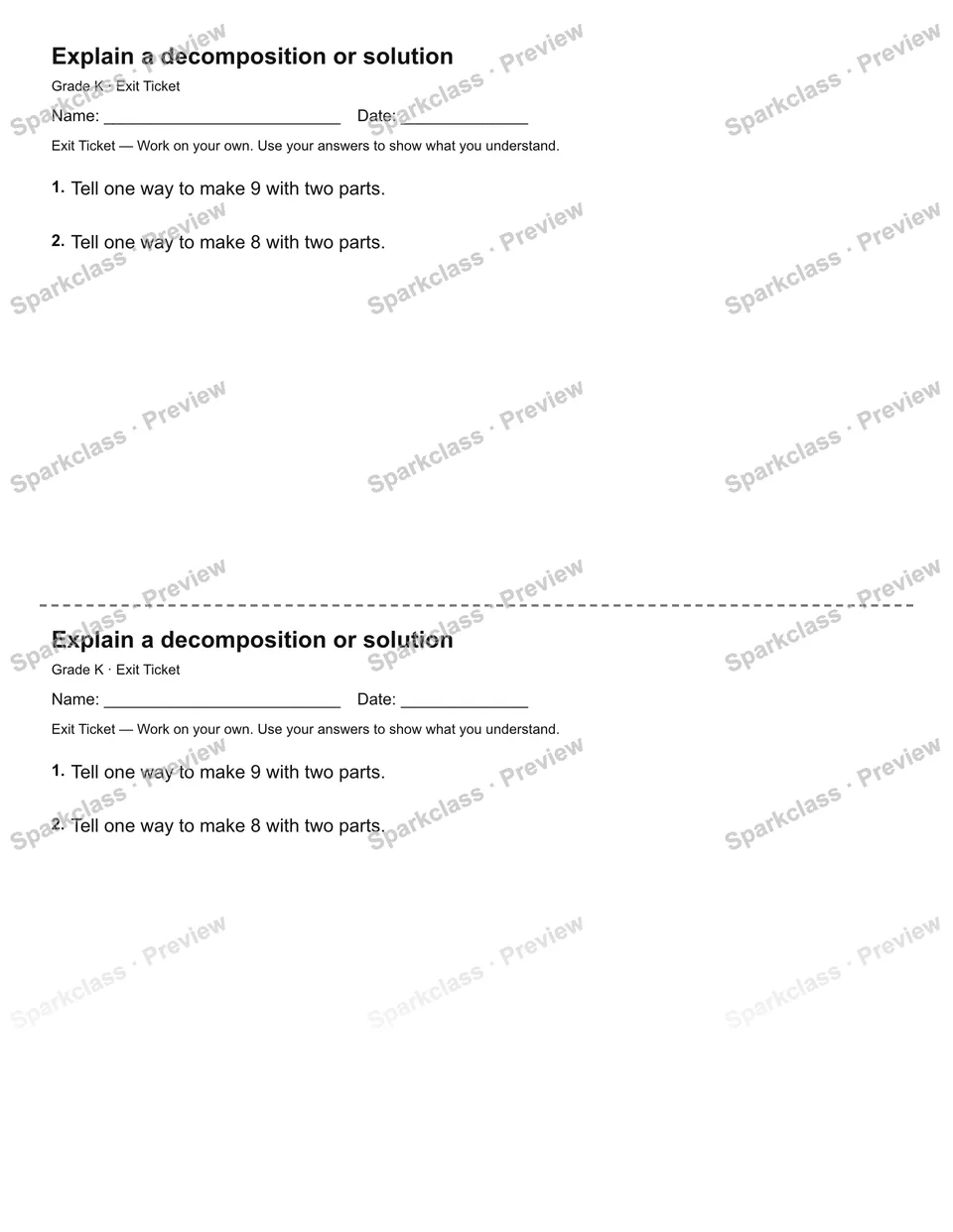 Explain a decomposition or solution — Exit Ticket — page 1
