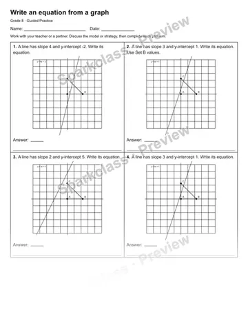 Write an equation from a graph — Guided Practice — Grade 8 worksheet preview