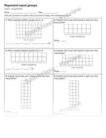 Represent equal groups — Guided Practice — Grade 3 worksheet preview