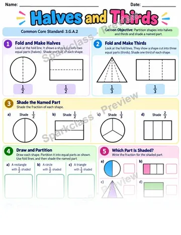 Halves And Thirds — Grade 3 worksheet preview
